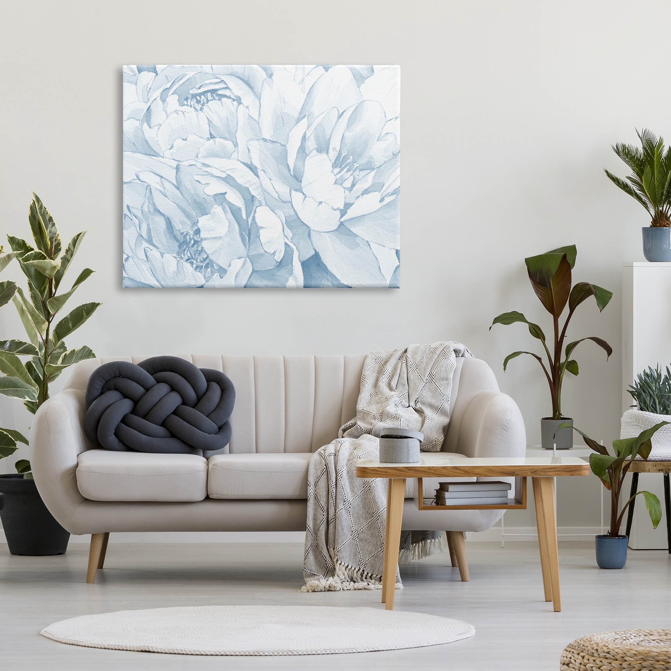 Delicate Blooming White Peonies Botanical & Floral Graphic Art Gallery Wrapped Canvas Print Wall Art