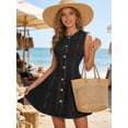 thumbnail image 3 of Women Denim Dresses Jean Sleeveless Button Down Mini Tank Casual Babydoll Dresses, 3 of 6