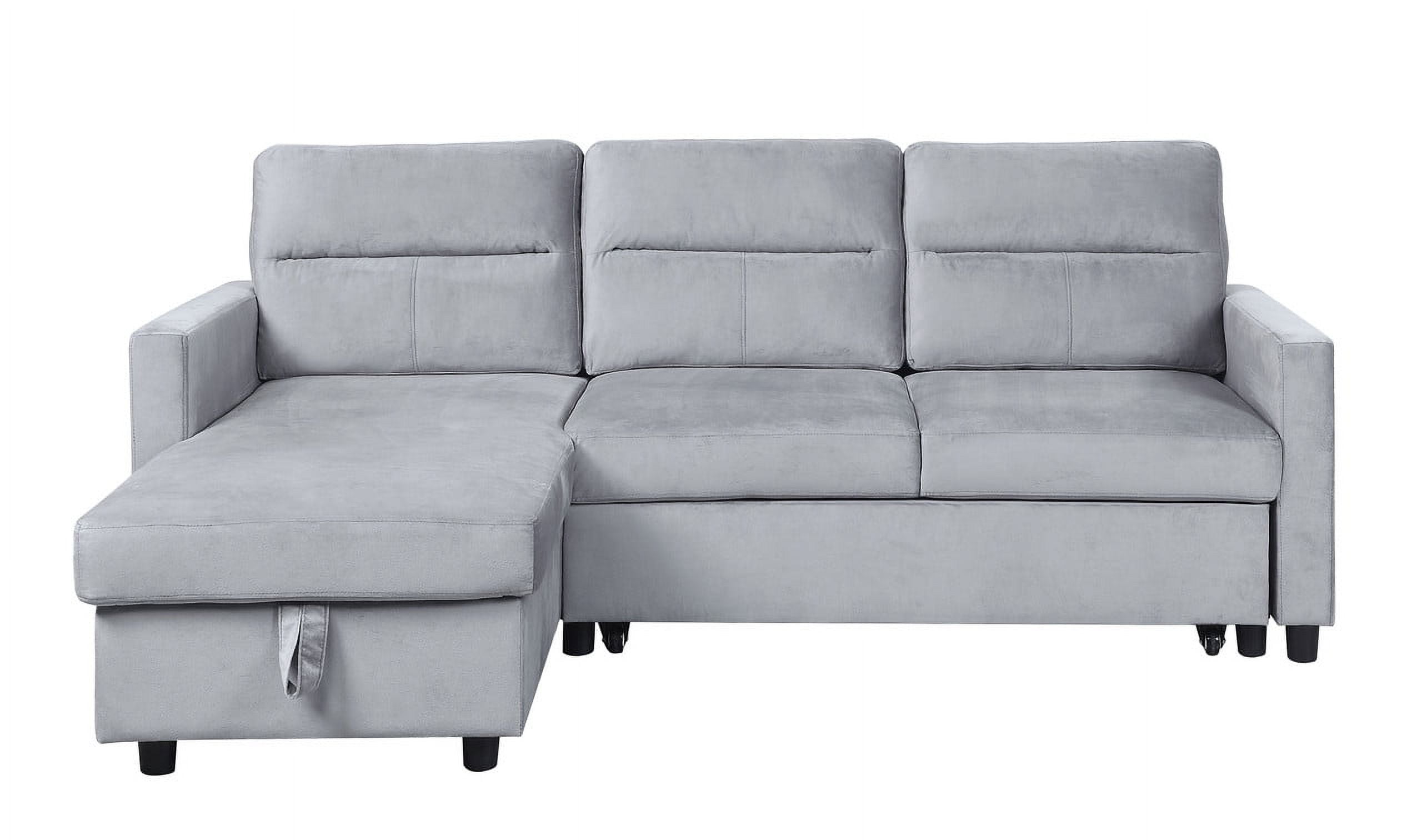 Howcool 82" Reversible Sleeper Sectional Sofa, L-Shaped Pull Out Couch with Storage Chaise & Side Pocket, Velvet Sofa Bed for Living Room, Light Gray