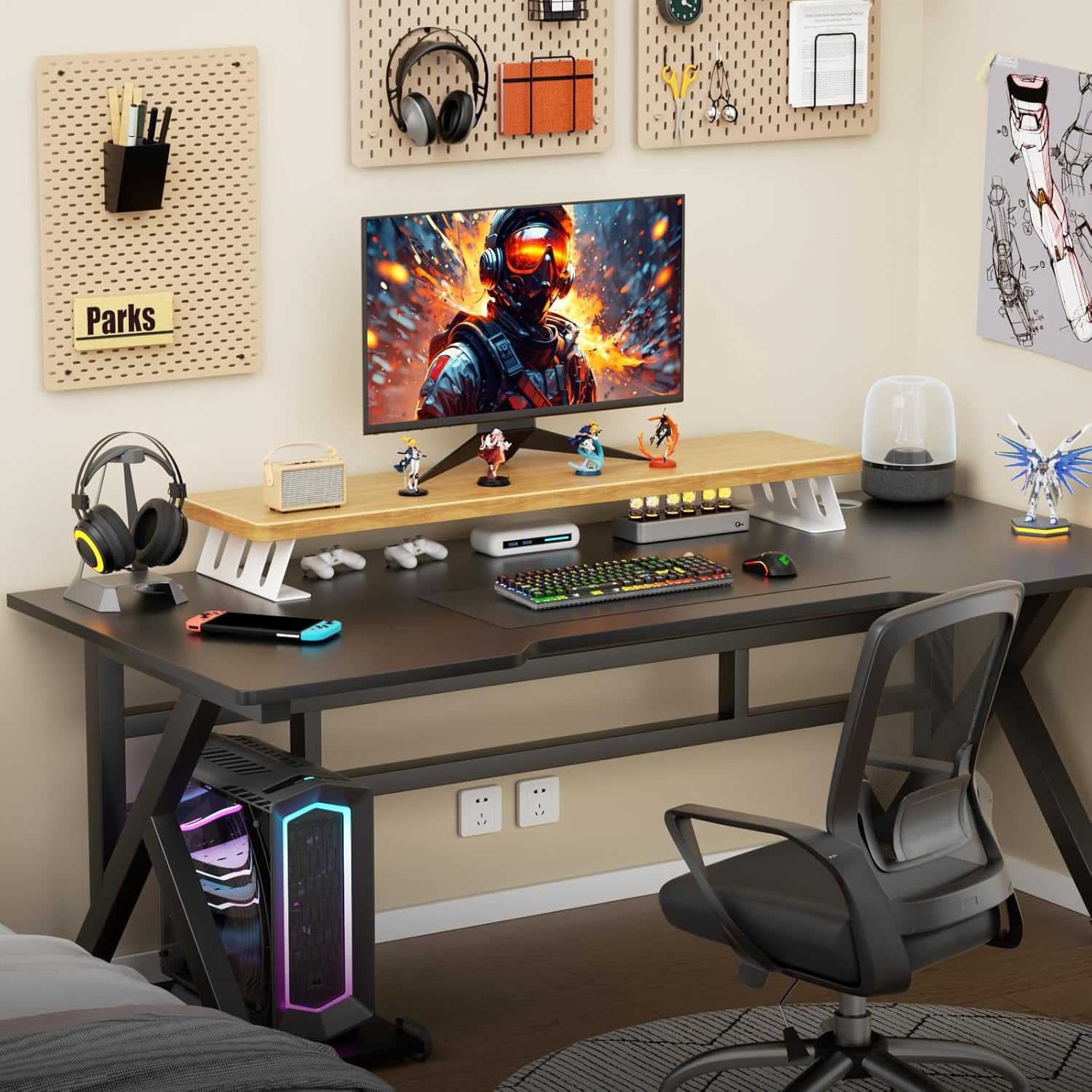 Dual Monitor Stand Riser, 39 Inch Large Wood Monitor Stands for 2 Monitors, Desk Monitor Riser for Computer/Laptop/Printer/TV, Supports  to 220 lbs