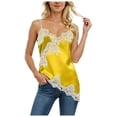 thumbnail image 3 of Women Lace Trendy Trim Satin Tank Top V Neck Silk Sexy Camisole Tops Asymmetrical Backless Spaghetti Strap Cami Tops Casual Summer Outfits Womens Tops Date Night Slip Dresses Gold XL, 3 of 6