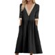thumbnail image 1 of Vestido largo boho para mujer: vestido informal de manga corta con cuello en V, botones y bolsillos, cintura alta, 1 of 5