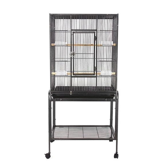 Large Bird Flight Cage with Rolling Stand,Metal Standing Bird Cage with Slide-Out Tray & Wooden Perches,Wrought Iron Parrot Cage for Parakeets, Cockatiels, Conures & Finches