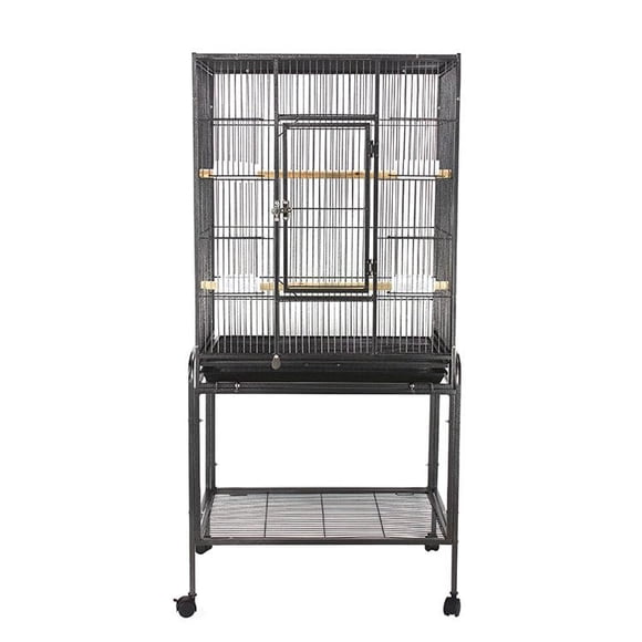 Cage à Oiseaux - Volière en Métal Spacieuse 135x64x42,3 cm avec Roues - Cage Noire Intérieure/extérieure pour Perruches/canaris/cockatiels - Comprend 4 Bols et un Perchoir en Bois"