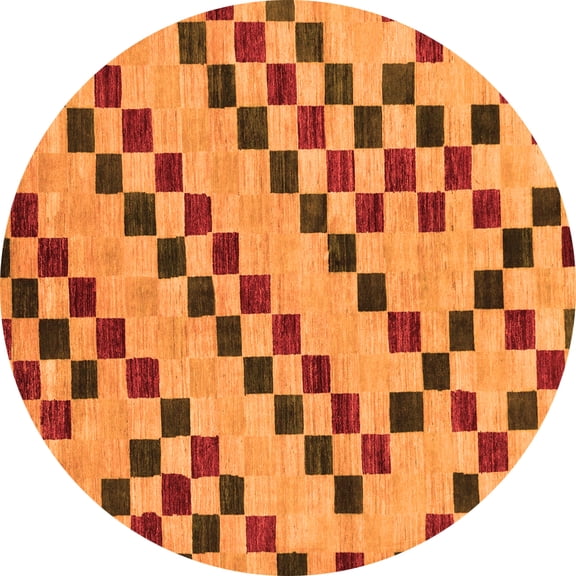 Ahgly Company Indoor Round Checkered Orange Modern Area Rugs, 4' Round