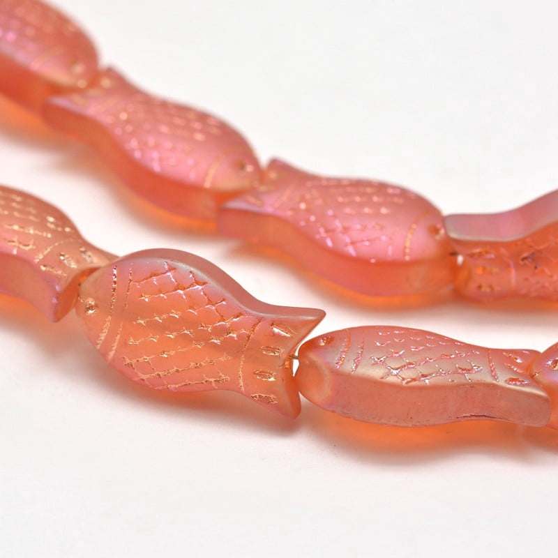 Frosted Electroplate Glass Fish Beads Strands Mixed Color 15x8x5mm Hole: 1mm about 30pcs/strand 16 inch