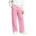 thumbnail image 2 of Ticikt Kids Cargo Sweatpants, Drawstring Elastic Waist Solid Color Straight Leg Soft Breathable Casual Sports Trousers for Boys Girls,Pink, 2 of 6