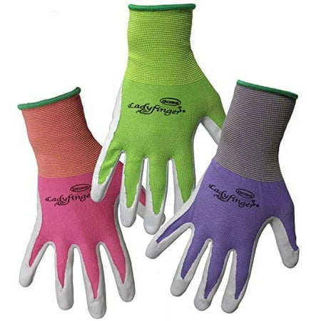 

BOSS LadyFInger Nitrile Palm Dipped Work Glove Abrasion Resistant Superior Grip Green/Pink/Purple Women s Small (8438S)
