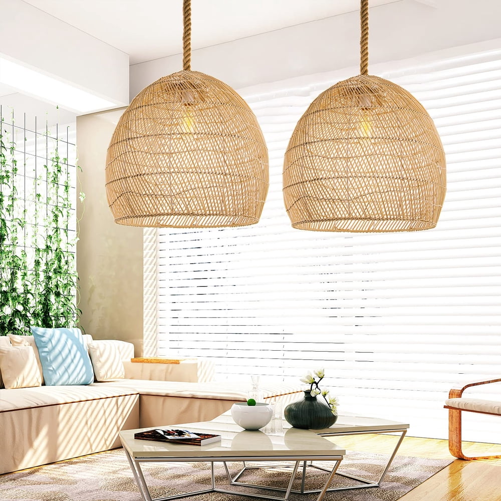 Arturesthome Hemp Rope Pendant Hand-woven Rattan Chandelier Natural Rattan Single Pendant