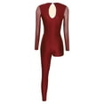thumbnail image 5 of TiaoBug Women's Asymmetrical Gymnastics Leotard Long Sleeve Round Neck Figure Skating Jumpsuit Burgundy XL, 5 of 7
