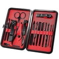 thumbnail image 1 of Manicure Set, 15 In 1 Stainless Steel Professional Pedicure Kit Nail Scissors Grooming Kit With Black Leather Travel Case, 1 of 5