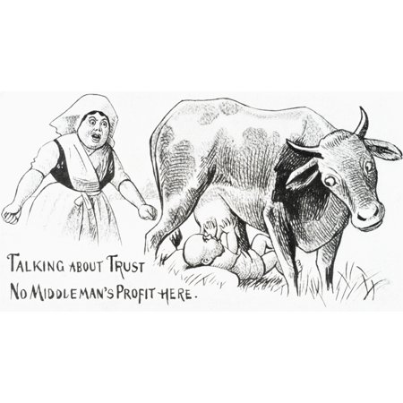 DPI12272359LARGE Vintage Illustration of Baby Sucking Utters From Cow & Angry Mother From 19th Century Poster Print - 40 x 22 in. - Large
