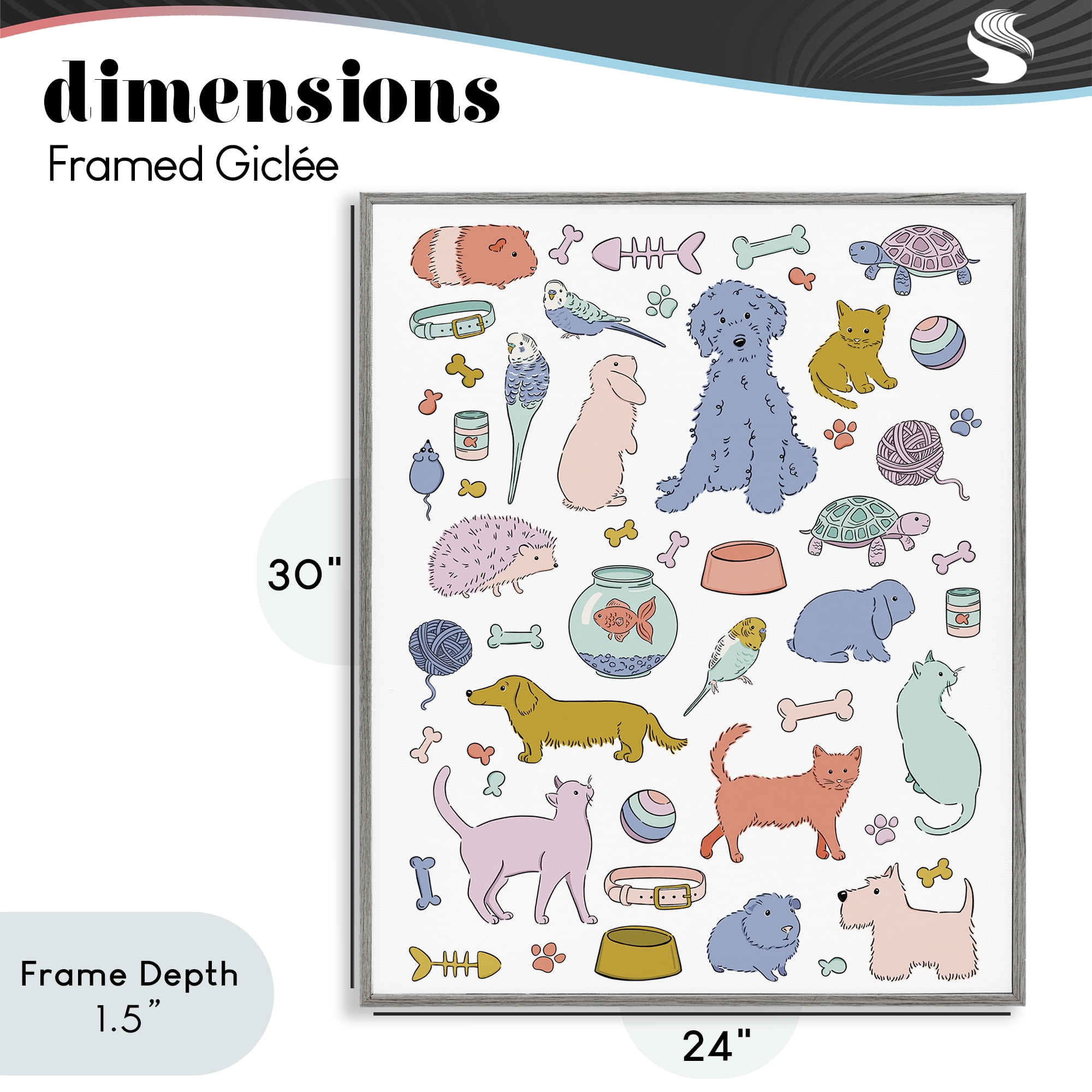 Stupell Industries Pet Shop Menagerie Gray Framed Giclee Art, design by Bethany Sandoval