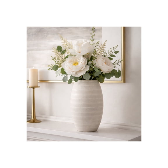 Decorative Etched Glass Vase for Home Decor - Modern House Accent for Office Desk, Living Room, and Kitchen Counter - Flower Vase for Bedroom, Coffee Table, and Shelf Decor - 13", Gray
