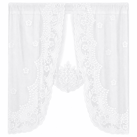 FURMORA Old World Style Floral Heavy Lace Kitchen Curtain Swag Pair Hopewell Cream
