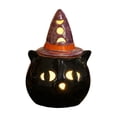 thumbnail image 2 of Halloween Night Light Witch Hat Cat Ceramic 4.9in LED Tabletop Fall Decor by OVFUIZ, 2 of 6