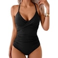 thumbnail image 4 of Ladies Swimsuits, Swim Dress Women, Womens Bathing Suits, One Piece Swimsuit Women, Women'S One Piece Swimsuits Tummy Control Front Cross Bathing Suits Tie Back Slimming V Neck Swimwear, Black XL, 4 of 6