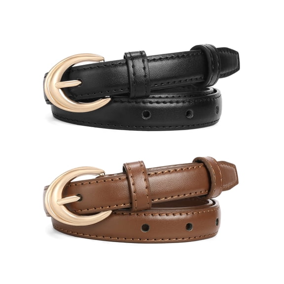 SENDEFN 2 Pack Women Belts For Jeans Dresses Pants Ladies Leather Waist Belt with Gold Buckle