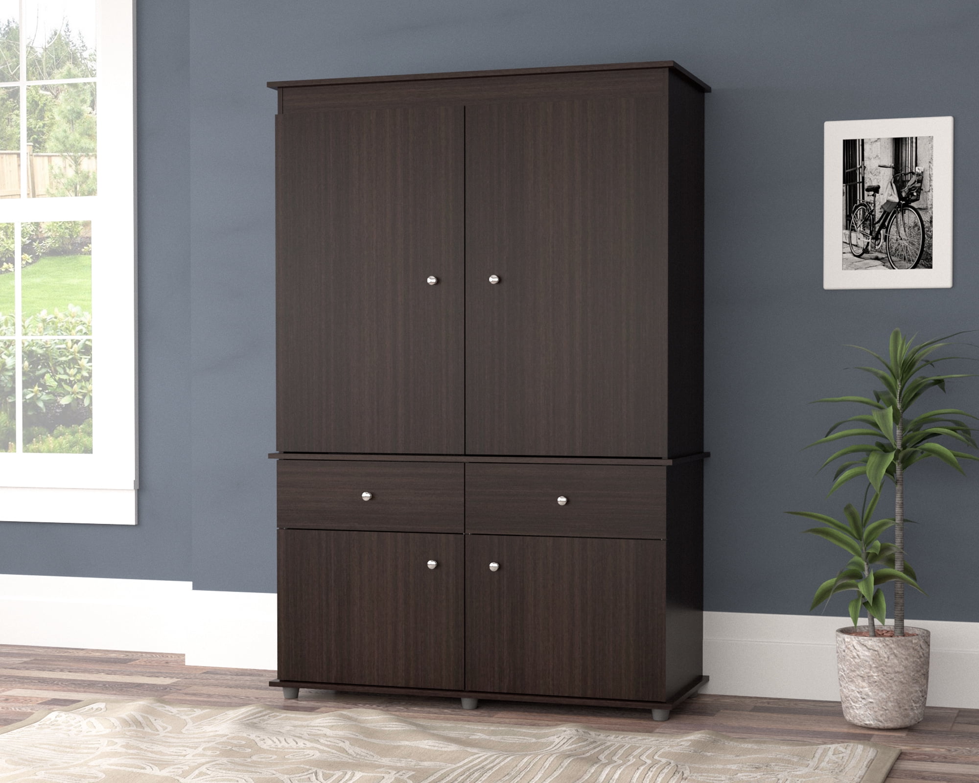 Inval 2-Drawer 4-Shelf Hanging Rod Armoire Box 2, Espresso