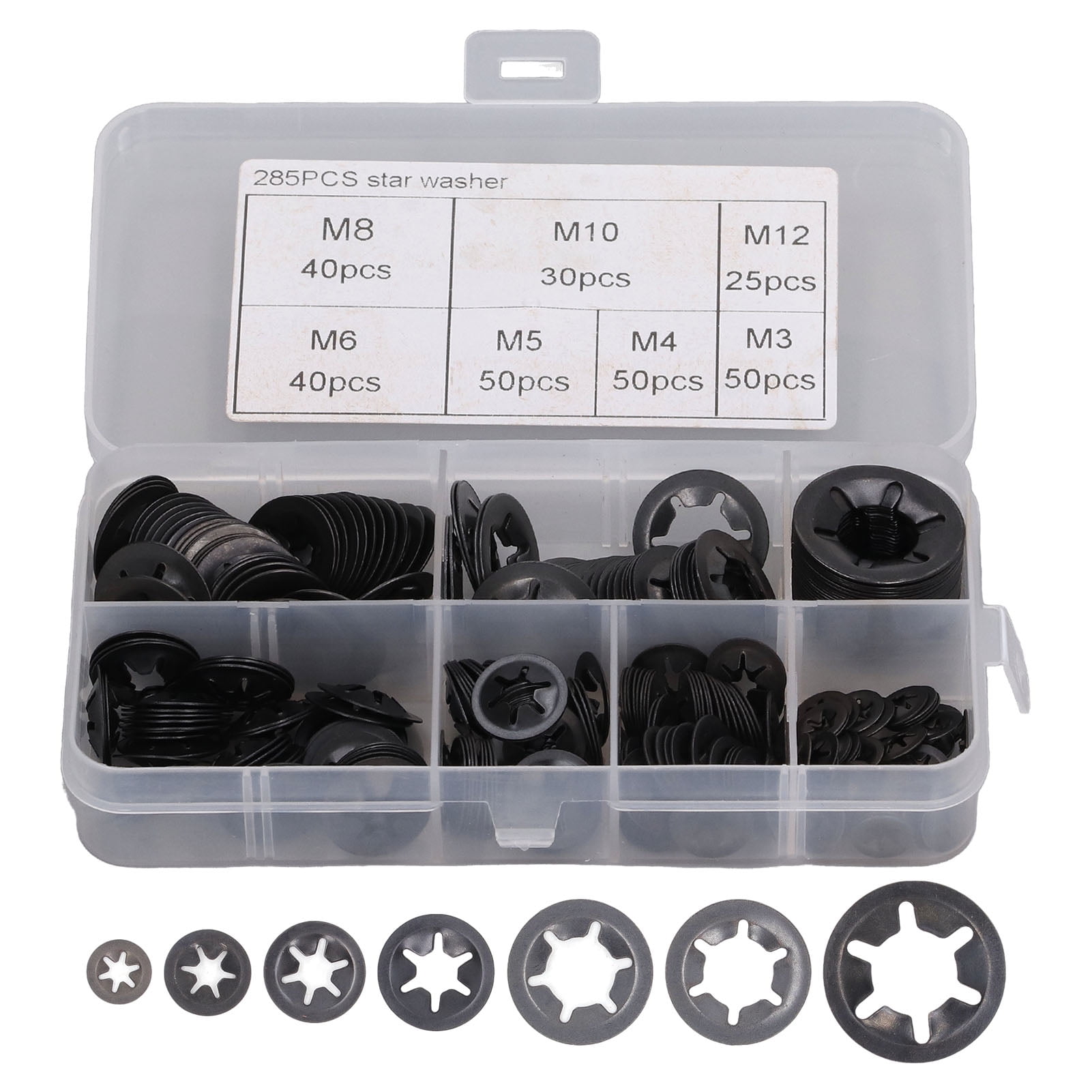 Clip Washers, Starlock Washer Manganese Steel 285Pcs M3 M4 M5 M6 M8 M10