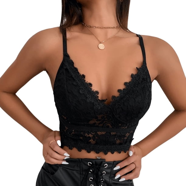 JGGSPWM Women's Soft Casual Lace Crochet Spaghetti Strap Cami Crop