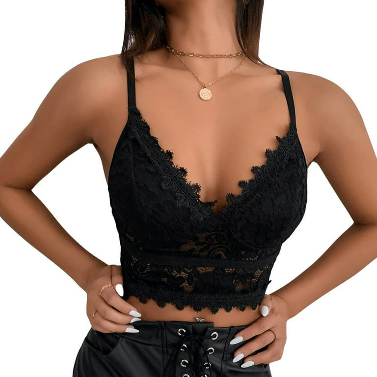 Women Sexy Lace Crochet Cami Top Going Out Summer Bralette Camisole  See-Through Bra Sleeveless Crop Top Clubwear 