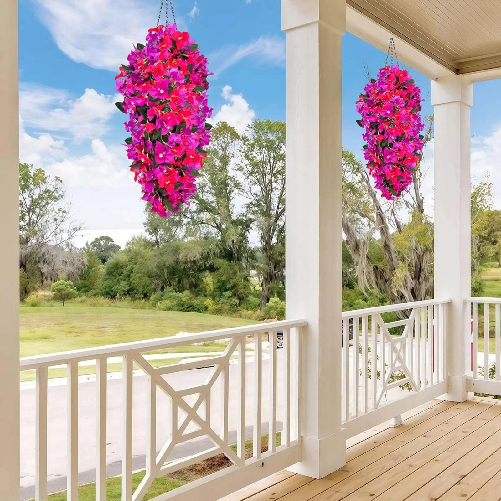1Pc Artificial Fake Bougainvillea Flowers for Outdoors Decoration,Plastic Long Trailing Vines Fake Flowers,Realistic Silk Flowers for Front Porch,Patio,Garden,Window Boxes & Hanging Baskets