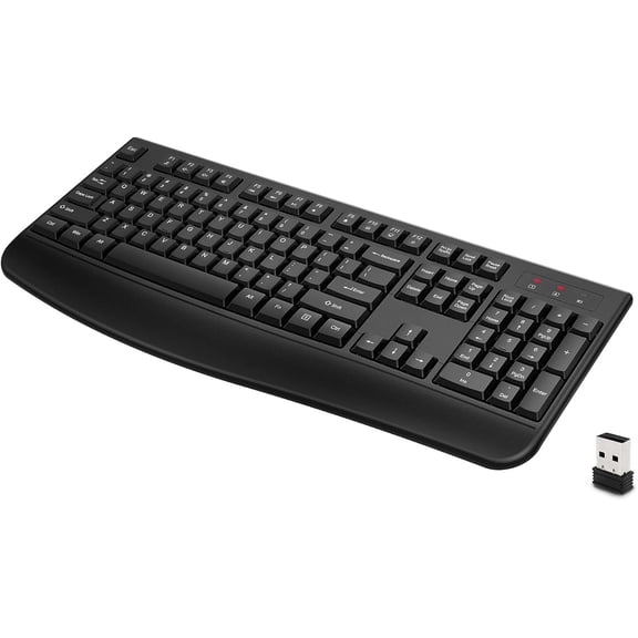 Wireless Keyboard, 2.4G Full-Sized Ergonomic Computer Keyboard with Wrist Rest for Windows, Mac OS Laptop/PC/Desktop/Notebook(Black)