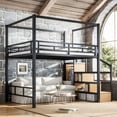 thumbnail image 2 of HICOMILA Queen Loft Bed with Storage Stairs and Wardrobe, Metal Loft Bed with Canopy Frame, Ample Underbed Spaces Design, Black, 2 of 7