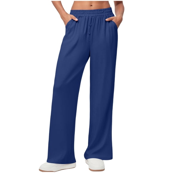 TaTaai Women Solid Color Casual Long Pants Straight Leg Button Fly No Drawstring Relaxed Fit Lightweight Breathable Soft Fabric Machine Washable No Fading Daily Office Leisure Wear Gift