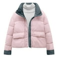 thumbnail image 3 of Oksale Cropped Quilted Puffer Jacket Women without Clothes Inside Casual Zip Up Y2K Outerwear with Pockets Thick Warm Winter Clothes Pink XL, 3 of 10
