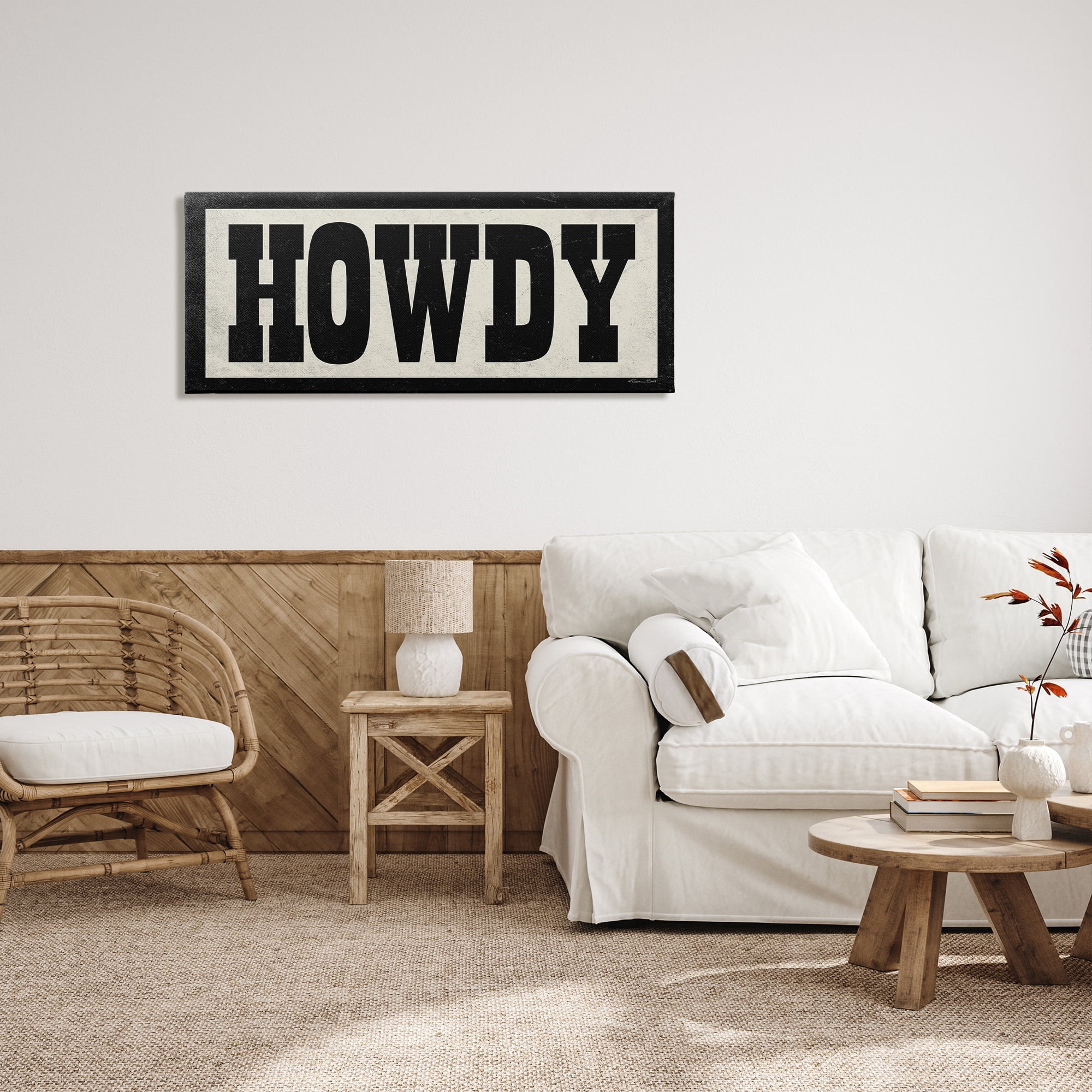 Stupell Industries Vintage Howdy Sign Typography Painting Gallery Wrapped Canvas Art Print Wall Art, 48 x 20