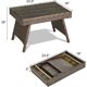 thumbnail image 3 of Outdoor Side Table, Portable Wicker Coffee Table with Rattan and Steel Frame, All Weather Pre-Assembled Coffee Furniture, Standing Folding Patio for Courtyard, Poolside, Garden (Brown), 3 of 18