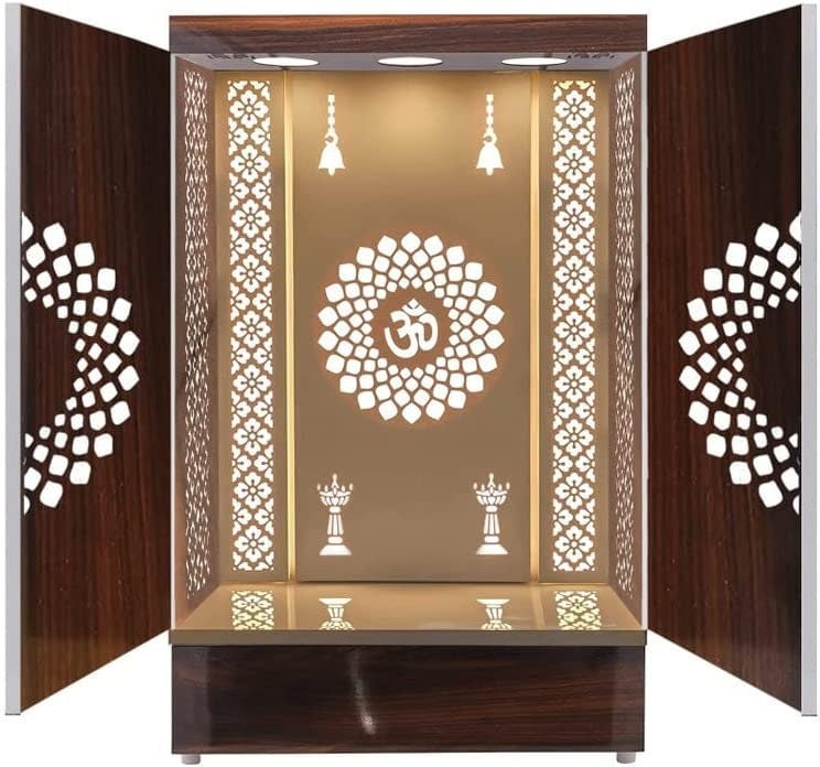 Large Puja Wooden Front Door Brown Mandir With LED / Mandir For Home