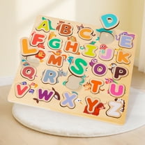 Wooden Alphabet Numbers Shapes Puzzle Board 11.8 Inch Educational Toys for Toddlers Preschool Learning Matching Game Gift(B)