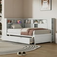 thumbnail image 2 of Euroco Wood Twin Daybed with Trundle, Shelves, and USB Charging Station in White, 2 of 13