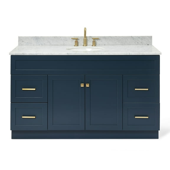 Ariel Hamlet 61 In. Oval Sink Vanity With 0.75 In. Carrara White Countertop In Midnight Blue