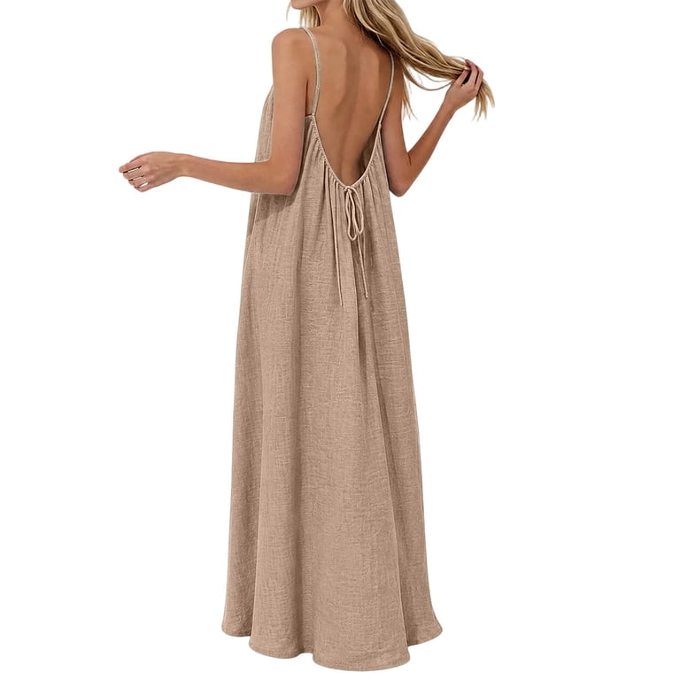 loose open back dress Uoozee-official A-Line Backless Solid Color Split-Joint Halter-Neck Midi Dresses GREEN / M this dress is designed to make a statement Backless Dresses - Low Back,