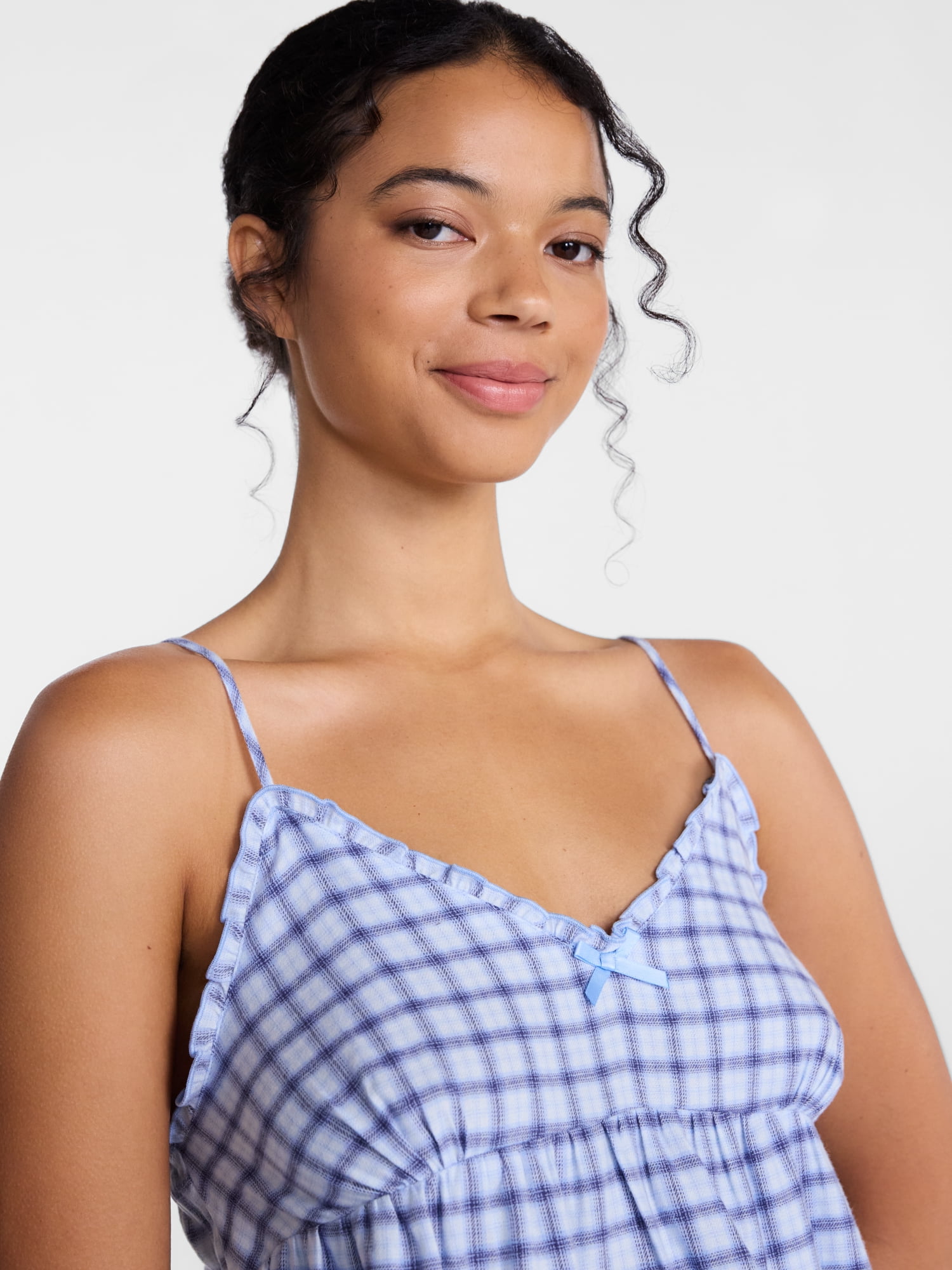 Joyspun Women's Flannel Cami w/ Self Ruffle Sleep Top, Sizes XS to 3X
