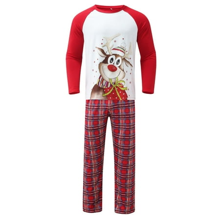 

Christmas Men Long Sleeve Deer Plaid Print Tops Pants Family Clothes Pajamas