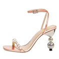 thumbnail image 2 of FSJ Women Gorgeous Pearl High Heels Sandals Square Open Toe Ankle Strap with Rhinestones Buckle Pump Bridal Wedding Dressy Shoes Size 7.5 Orange, 2 of 5