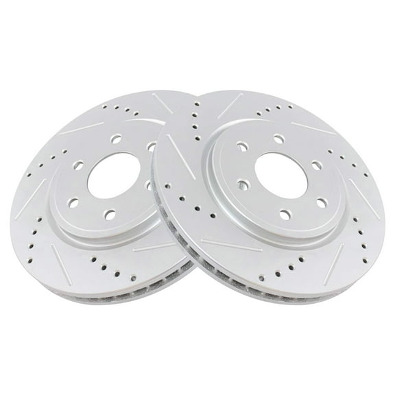 TRQ Front Performance Brake Rotors Set Premium G-Coated Cross Drilled & Slotted Fits Select 2005-2022 Nissan Frontier 2005-2012 Pathfinder 2005-2015 Xterra 2009-2012 Suzuki Equator