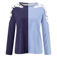 thumbnail image 5 of ATOYSOY Women's Fashion Color Block Pullover Casual Shirts Lace Crochet Long Sleeve Tees Fall Winter Loose Cold Shoulder Tops Crew Neck Sweatshirts Outwear Blue L, 5 of 5