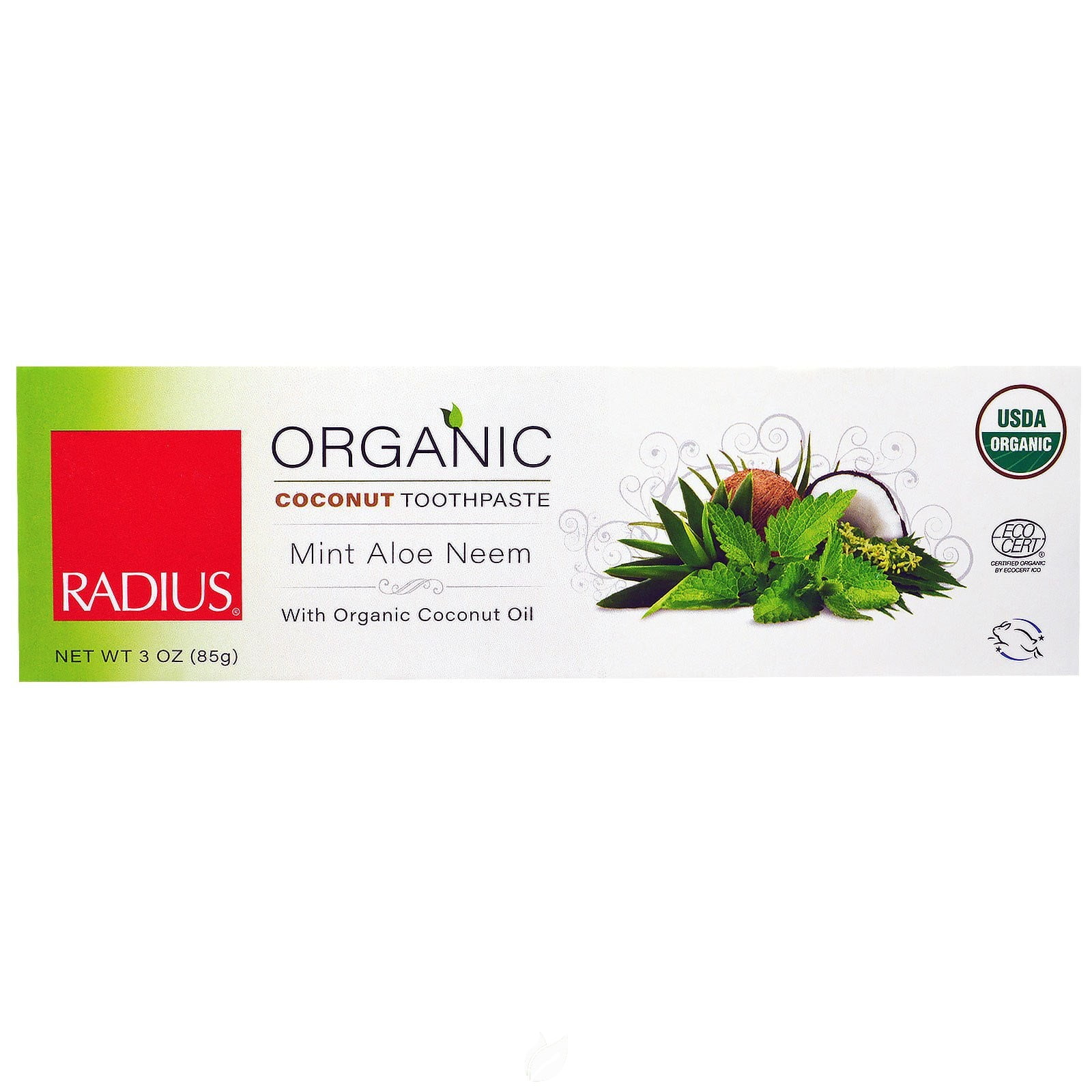 Organic Toothpaste Mint Aloe Neem 3Oz by Radius Toothbrushes, Pack of 2