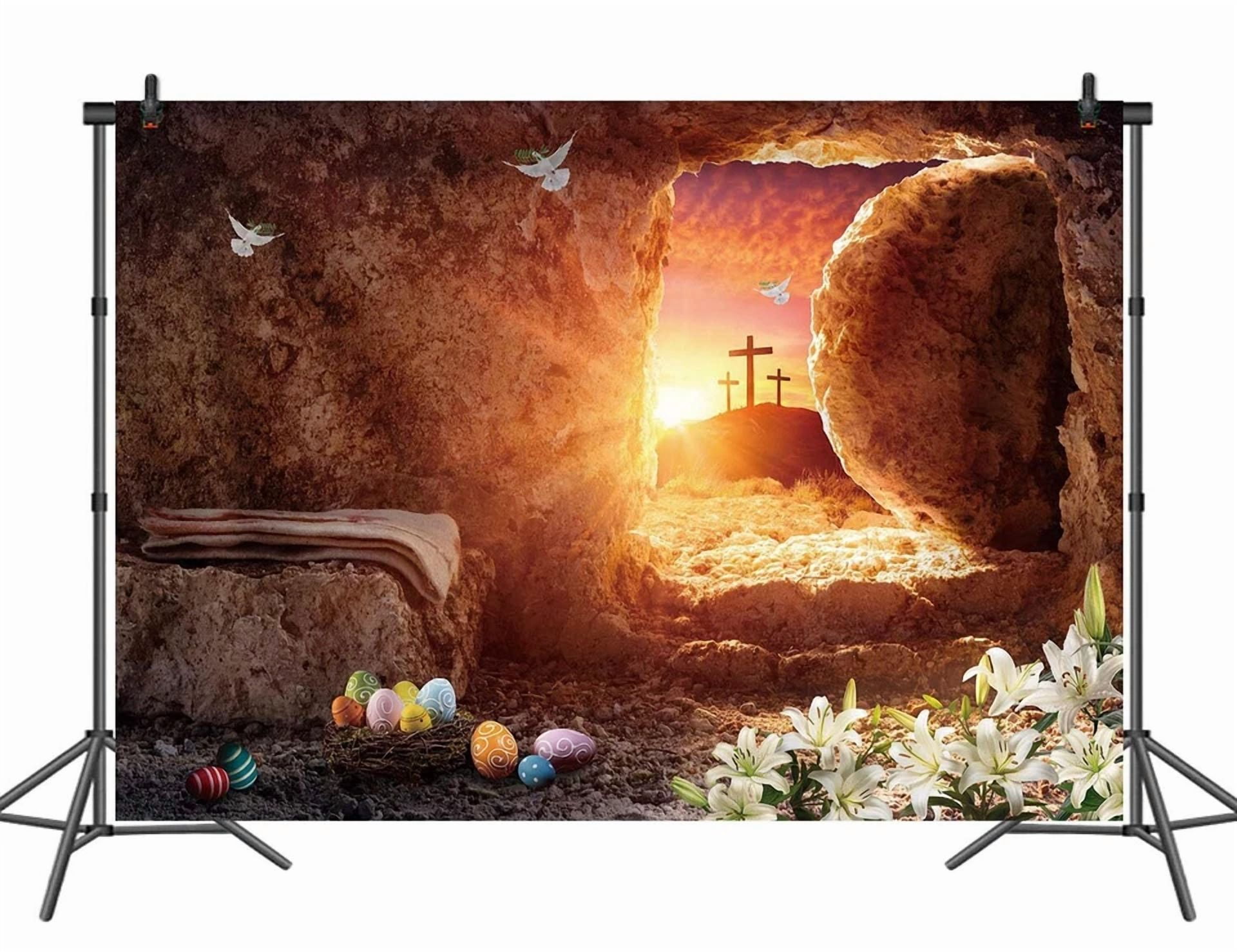 BUTTERFLY- 7X5Ft Easter Empty Tomb Photography Background Jesus Crucifixion Resurrection