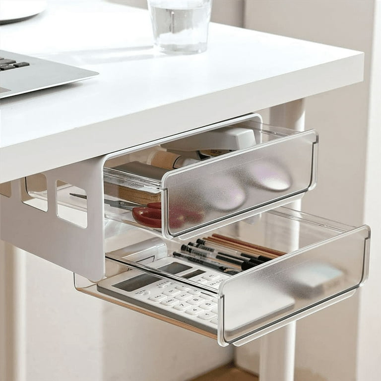 GGIANTGO Under Desk Drawer, Self-Adhesive Under Desk Storage, Desk Drawer  Organizer for Office Home Stationery (Large-White)
