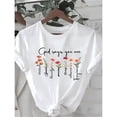 thumbnail image 1 of Camiseta de cuello redondo con estampado floral de Dios que dice que eres cristiano, una camiseta casual de manga corta para primavera y verano, ropa de mujer, 1 of 6