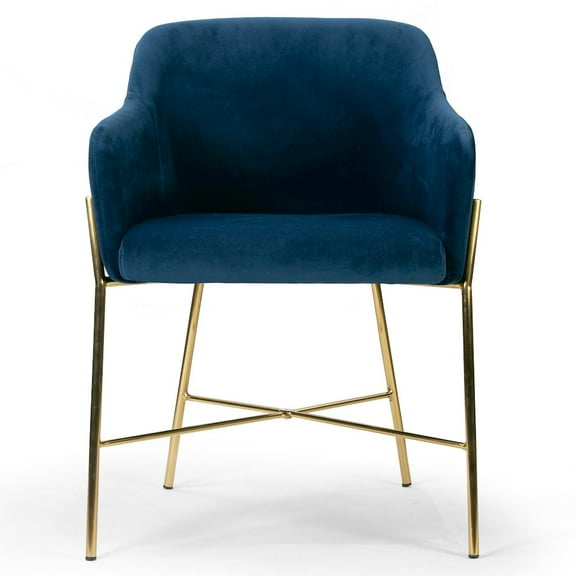 Glamour Home Ana 19.5" Modern Velvet Arm Dining Chairs with Metal Legs in Blue