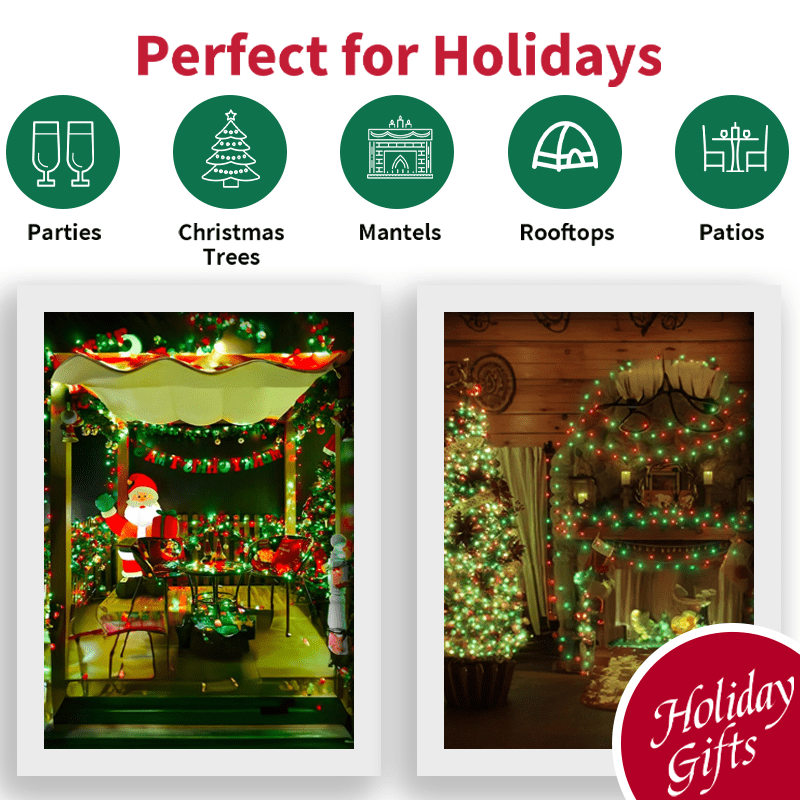 3 Pack 50 LED Outdoor Christmas Lights, 16 FT Mini String Light with 9 Modes & 6 Hour Timer, Waterproof Battery Operated for Indoor Outdoor Patio Garden Party Tree Decoration, Red Green