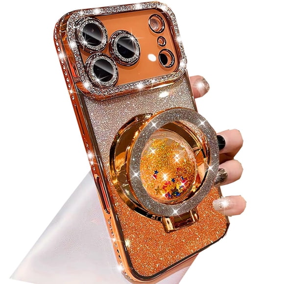 Funda Changjia con Brillo y Soporte para iPhone 17 Pro Max Naranja